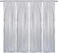 Vista 52 de Cortinas de fondo de lentejuelas negras con purpurina de 2 x 8 pies, 4 paneles para decoración de bodas, fiestas de cumpleaños, despedidas de Negro