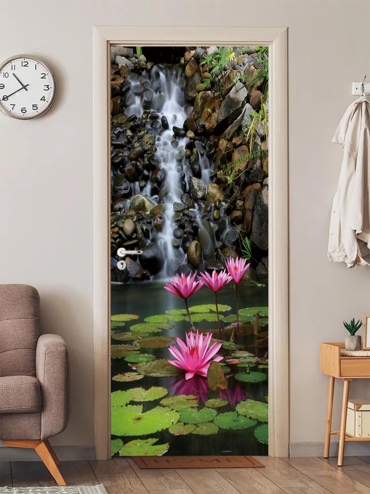 FLFK 3D Lotus Stream Landscape Door Murals Peel and Stick 85x215cm,Self-Adhesive Door Stickers Poster Wallpaper Wall Decals for Home Decor(2Pcs/Set) — image 1