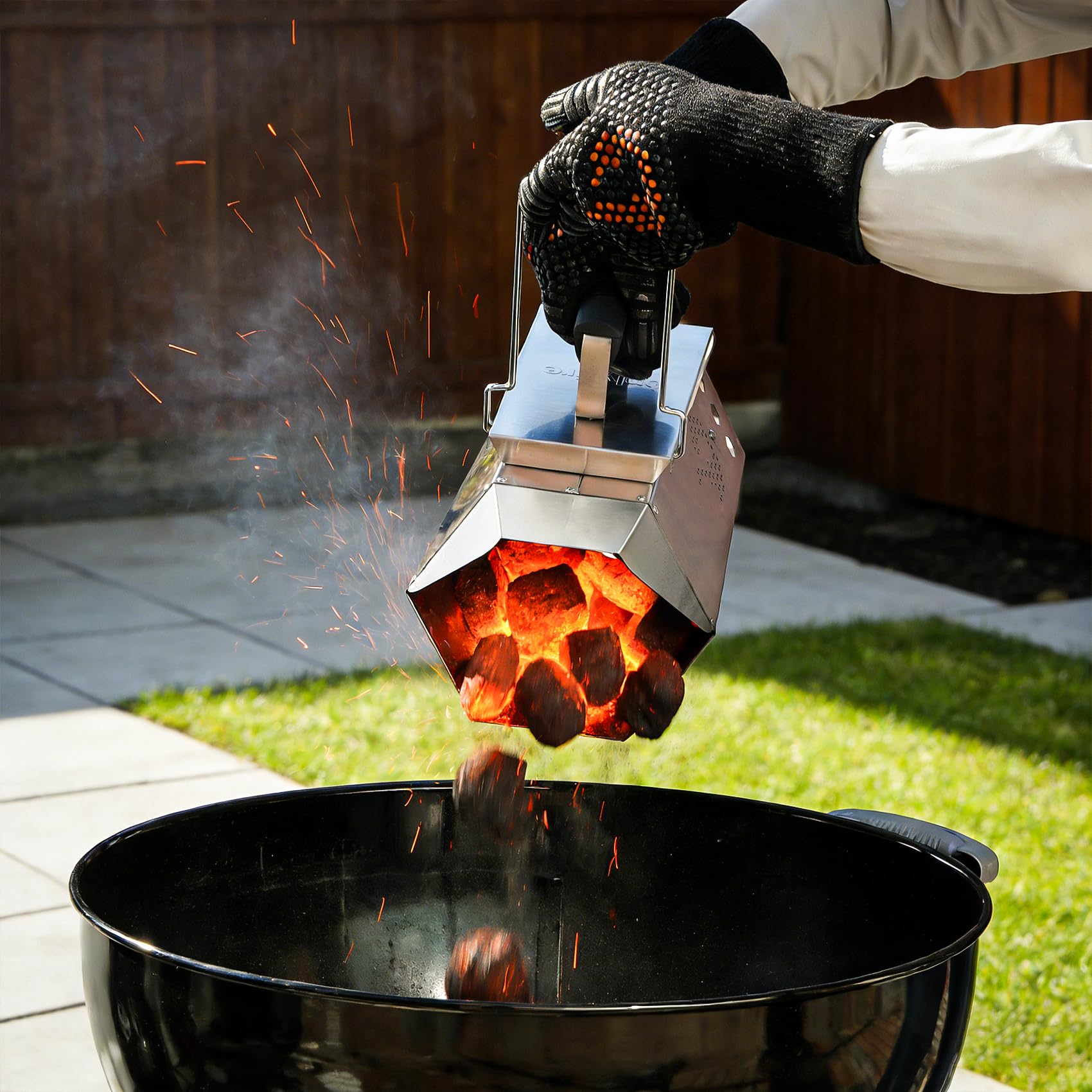 onlyfire Cheminée d'Allumage Polygonale en Acier Inoxydable 430 - Démarreur de Charbon de Bois pour Barbecue