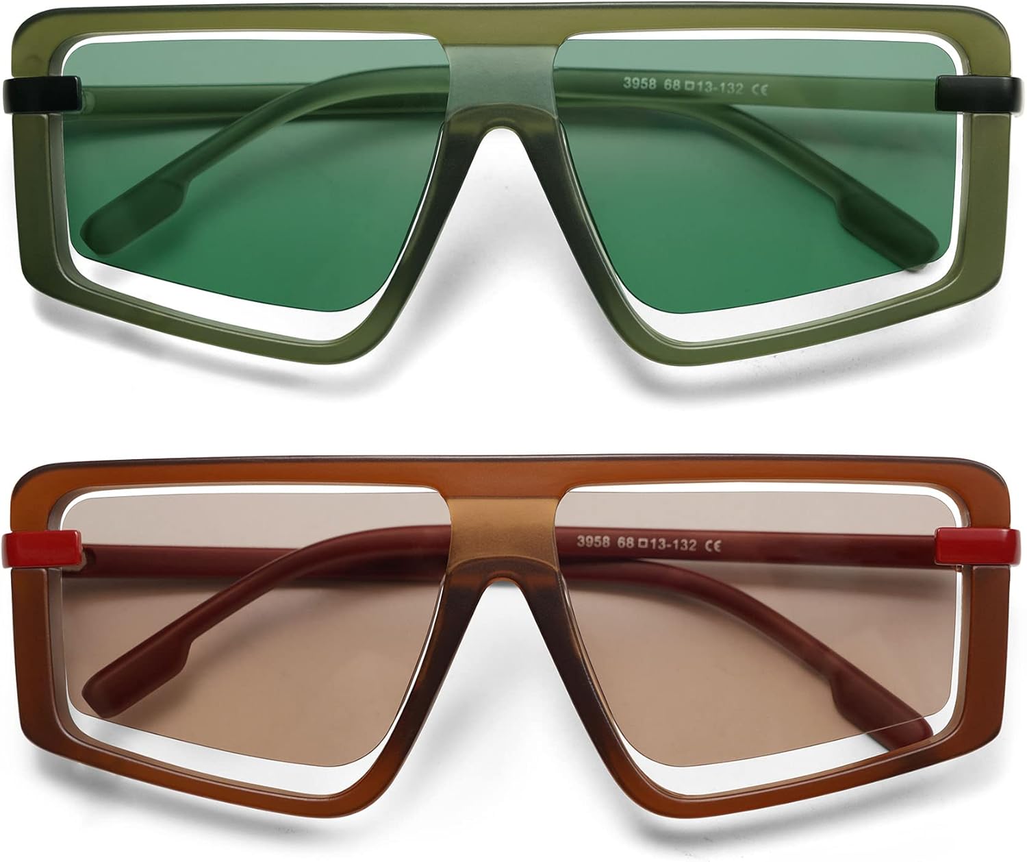 Retro Square Oversized Sunglasses for Women and Men Trendy Sun Glasses AR82157 Deep Green/Light Green+red/Brown