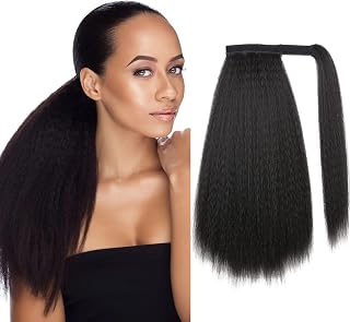 WIGNEE Wrap Around Kinky Straight Ponytail Extension for Black Women 16” 1B | Heat-Resistant Fiber,Slight Yaki Texture,Upgrade Pocket Design,Beginner Friendly,Perfect for quickly adding length and volume