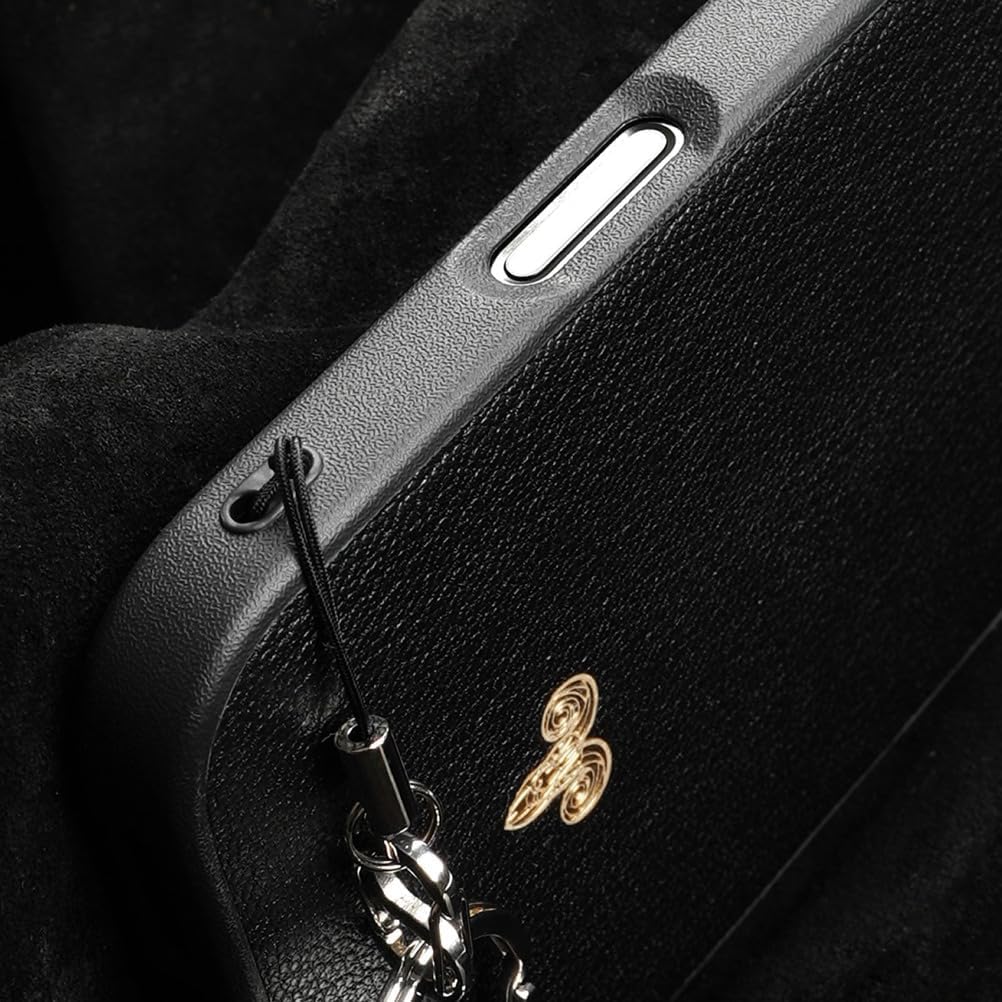 Noble Case for iPhone 17/17 Pro/17 Air/17 Pro Max, Luxury Genuine Leather Slim Wristband Magnetic Case Wireless Charging Shockproof Cover,17 Air,Black