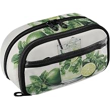 Cocktail Lemon Large Pencil Case with Clear Layer Compartments, Pencil Pouch Organizer for Teens Girls Boys School Office