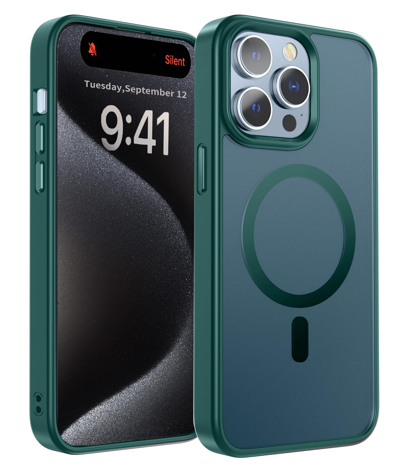 NANAPUNCH Magnetic Case for iPhone 15 Pro Max with MagSafe, [Strong Magnets] [Raised Edges Safeguard Camera & Screen] Military-Grade Protection Translucent Matte Phone Case Cover, Green