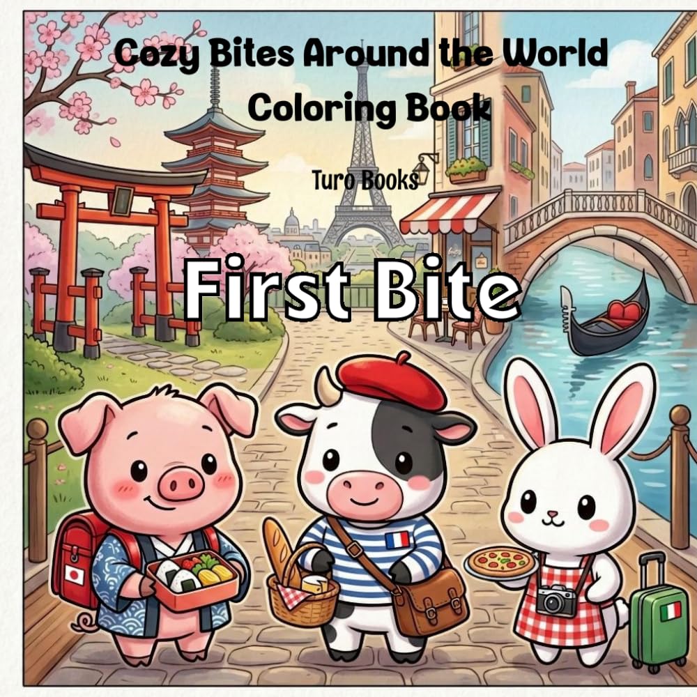 Cozy Bites Around The World Coloring Book: First Bite: Cute Animal Food Adventures with Fun Facts