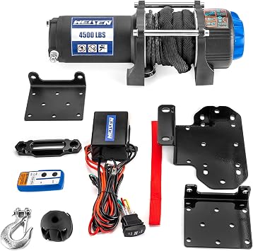 WeiSen 4500lb 12V Electric Winch w/Winch Mount and Rocker Switch Compatible with Yamaha Rhino 450 660 700 2003-2013, with 32ft Synthetic Line Hawse Fairlead Hook and Line Stopper