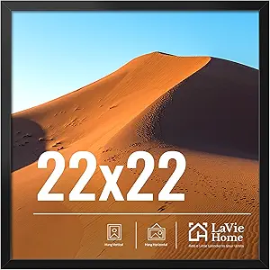 LaVie Home 22x22 Picture Frame for Wall Display, 22x22 Square Picture Frame with HD Plexiglas, 22 x 22 Poster Frame 1 Pack, Display Frame for Vertical or Horizontal, Black Classic Collection