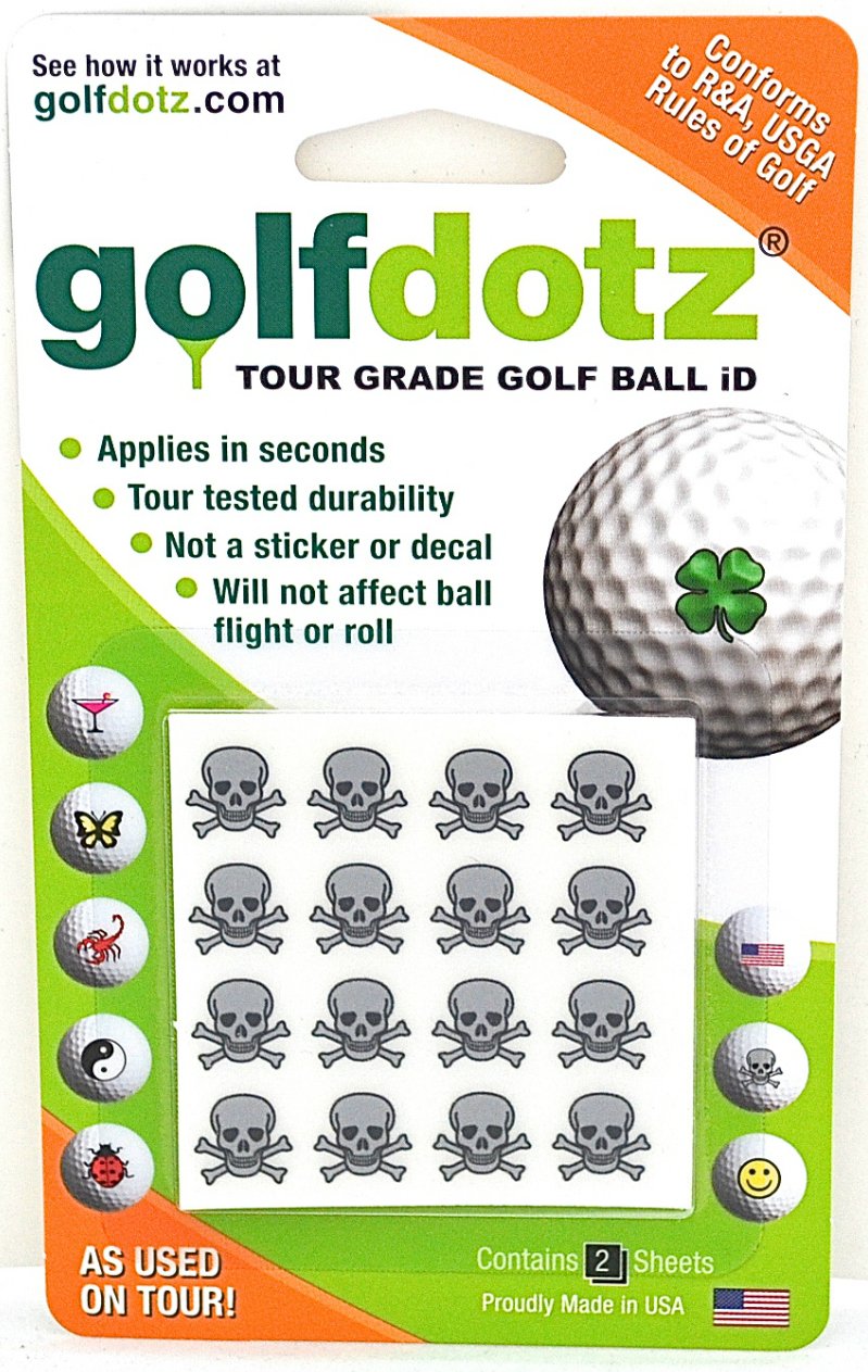 Golfdotz - Ball Markers, Unique Stamps and Stickers for Marking Golf Balls, Durable Decals, Accessories for Men and Women, Skullmania (32 Count)