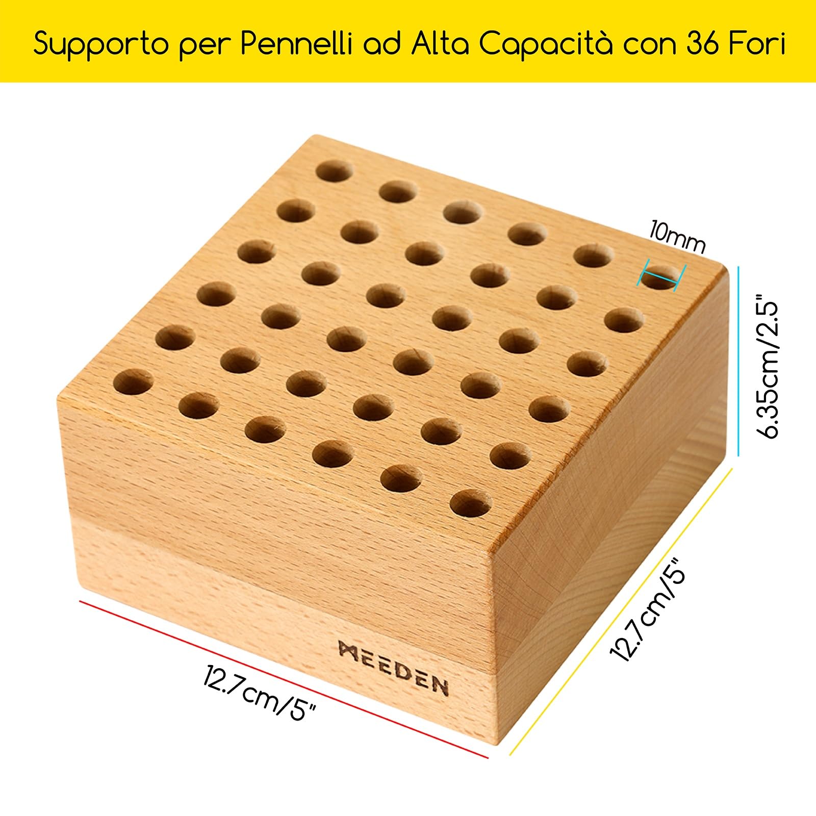 MEEDEN Portamatite e porta pennelli in legno di faggio: organizer per pennelli da pittura a 36 fori, supporto per matite in legno per pennelli, penne e strumenti artistici, espositore per pennelli