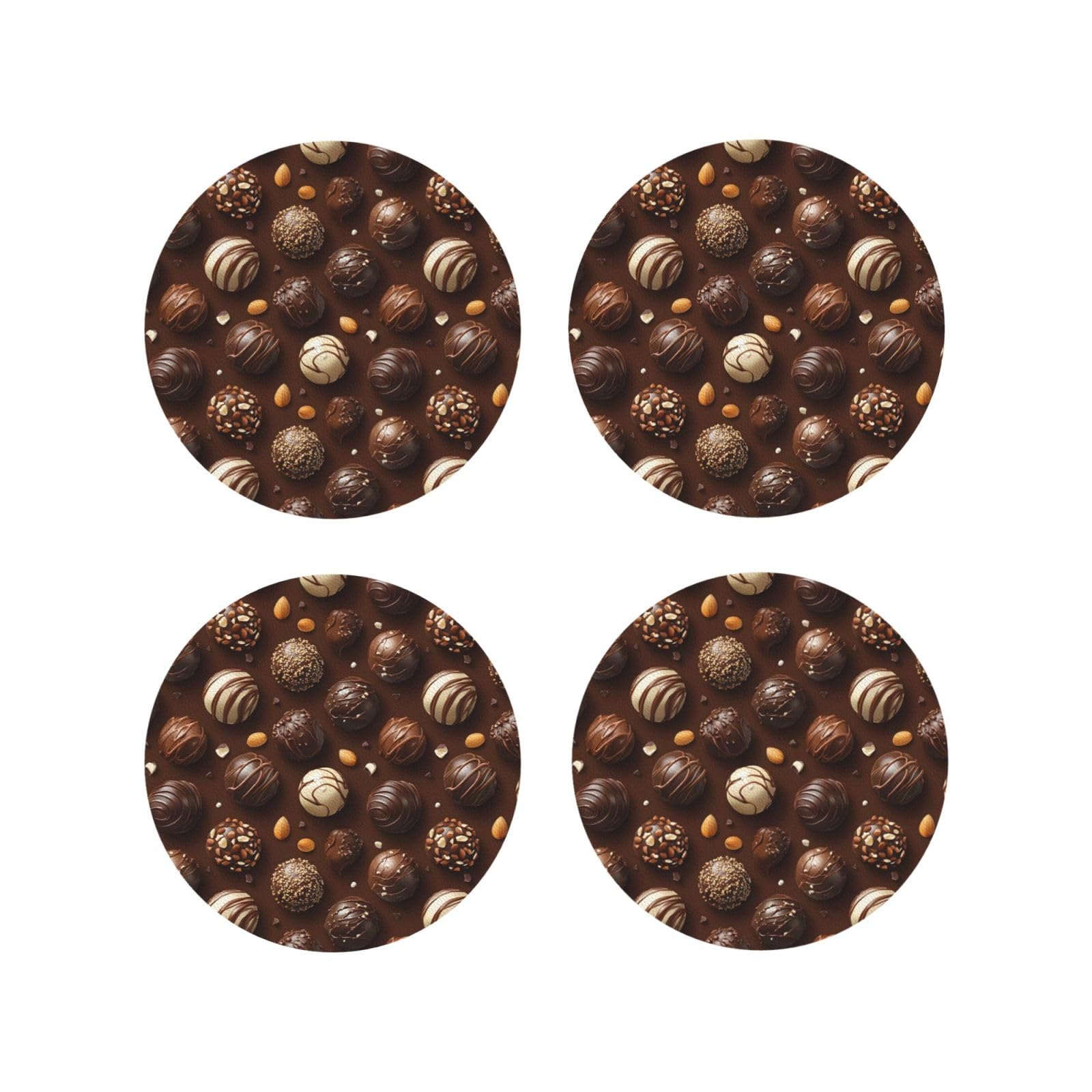 Smazdfxx Women's As Pic Leather Coasters Set Of 4 - Bright Chocolate Nuts Print Lightweight Drink Coasters For Desk