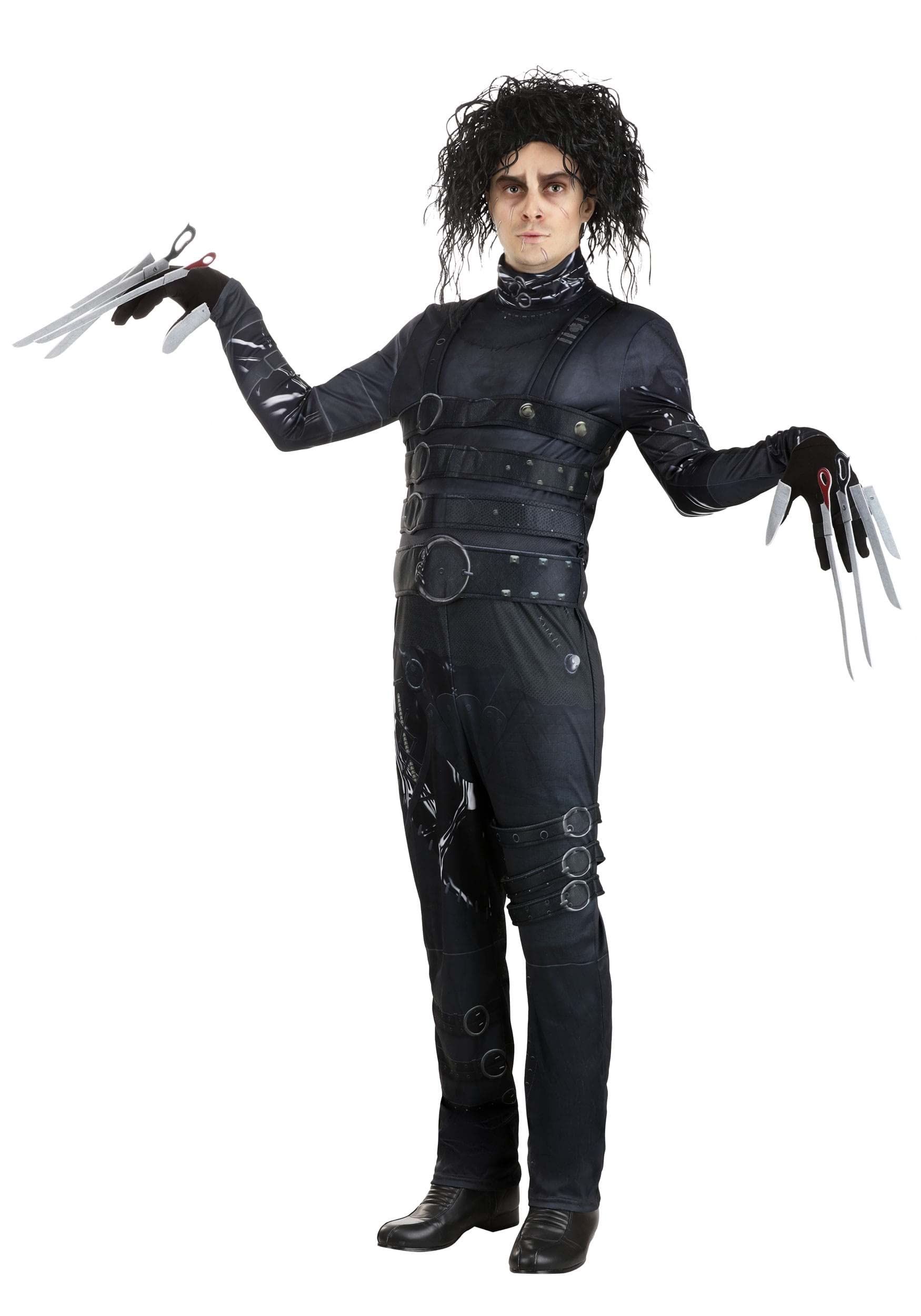 Edward Scissorhands Men's Costume Jumpsuit with Scissor Gloves and 10 Blades