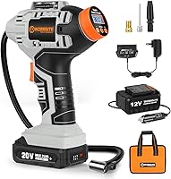 Vista 9 de WORKSITE Compresor de aire inalámbrico para inflador de neumáticos, bomba de aire portátil de mano, bomba de neumáticos de automóvil a batería