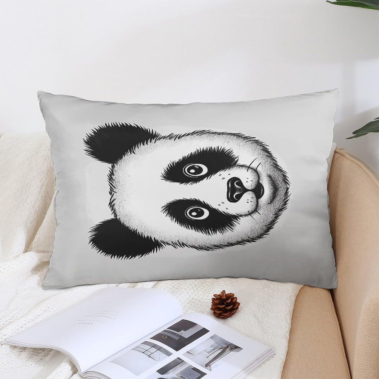 Anime Panda Face Throw Pillow Cover Soft Pillowcase with Hidden Zipper Lumbar Decorative Throw Pillow Covers Luxury Cozy Pillows Shams Rectangle Cushion Cases image 5