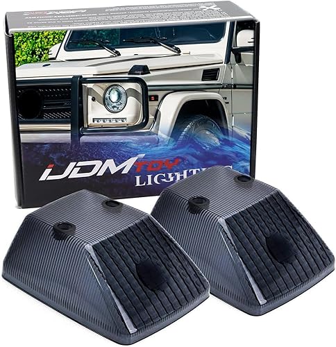 iJDMTOY Lentes de luz de giro frontal color negro brillante compatibles con Mercedes W463 Clase G G500 G550 G55 G63 G65, (2) repuesto ahumados