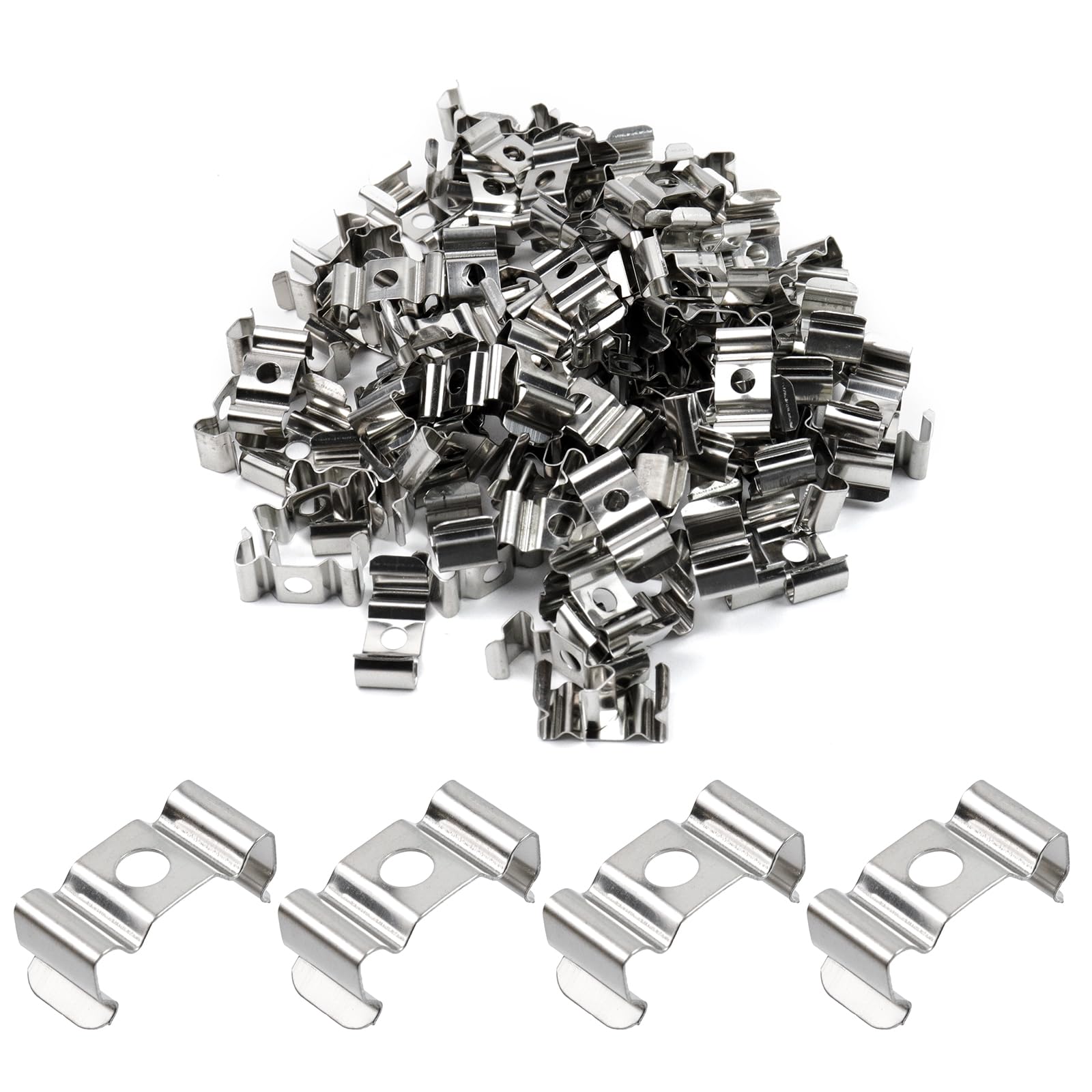 Savagrow 100Pcs LED Channel Mounting Clips Mirror Mounting Clips Cabinet Strip Light Clips U Shape Iron Nickel-Plated Channel Clips for 18mm/0.7" Wide Strips