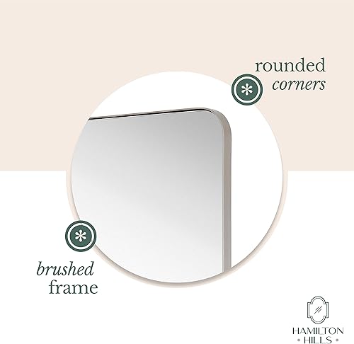 Miniatura 10 de Hamilton Hills Espejo con marco de metal negro cepillado de 24 x 36 pulgadas, espejos pivotantes para baños, marco rectangular de esquina redondeada