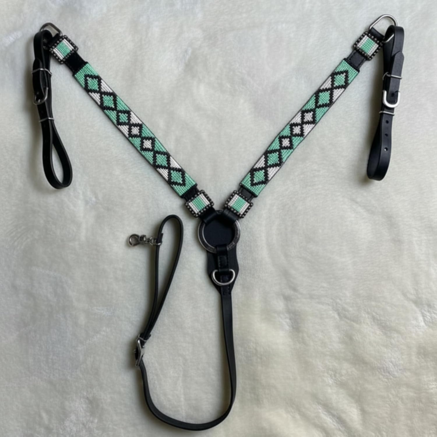 Western Premium Leather Equestrian Headstall, Breast Collar, Reins & Wither Straps - H Beaded Design,COB Size IN73