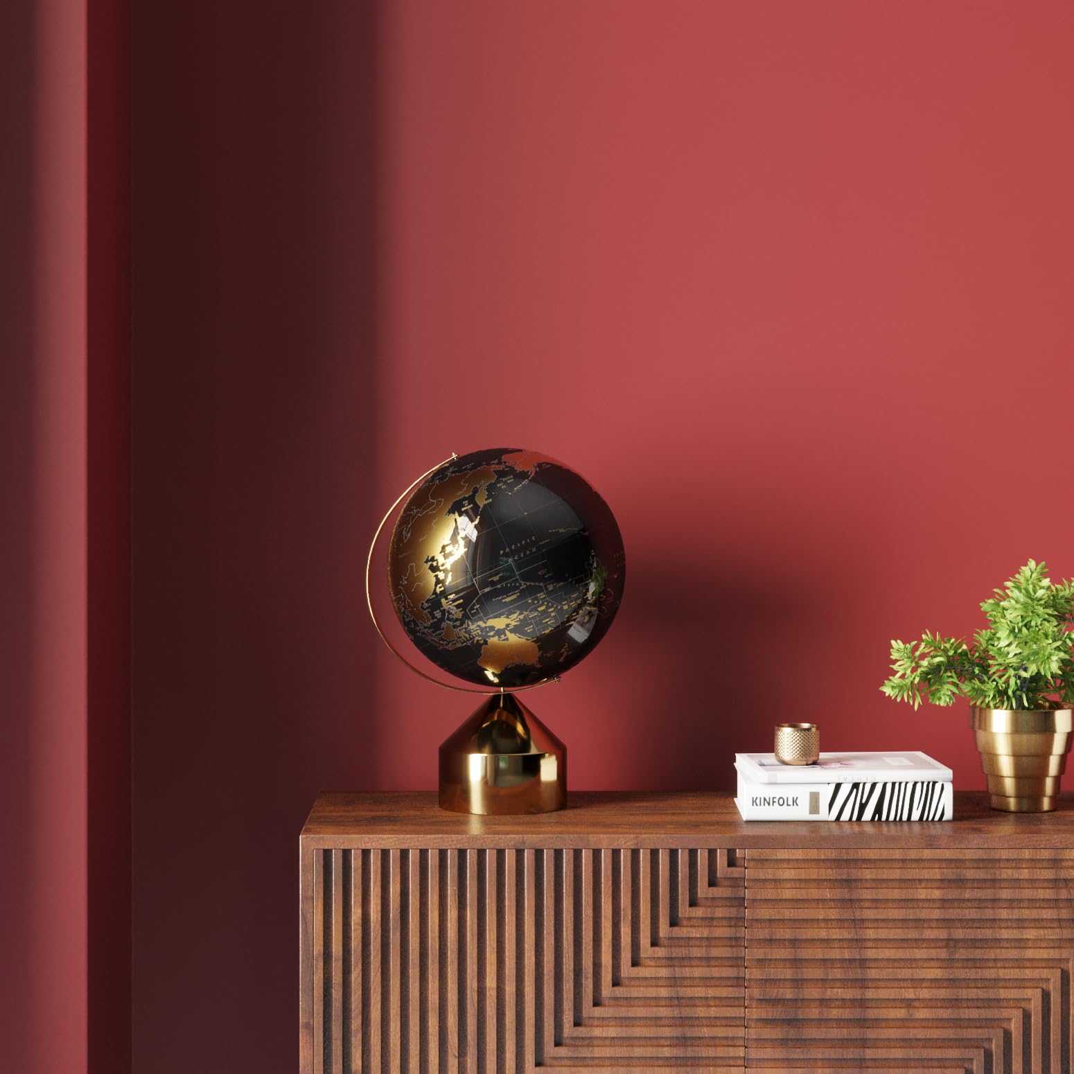 Kare Design Deko Objekt Globe Top, Schwarz, Gold, Globus, Edelstahlgestell, Deko für Wohnzimmer, Bücherregal, 47x30x30 cm (H/B/T)