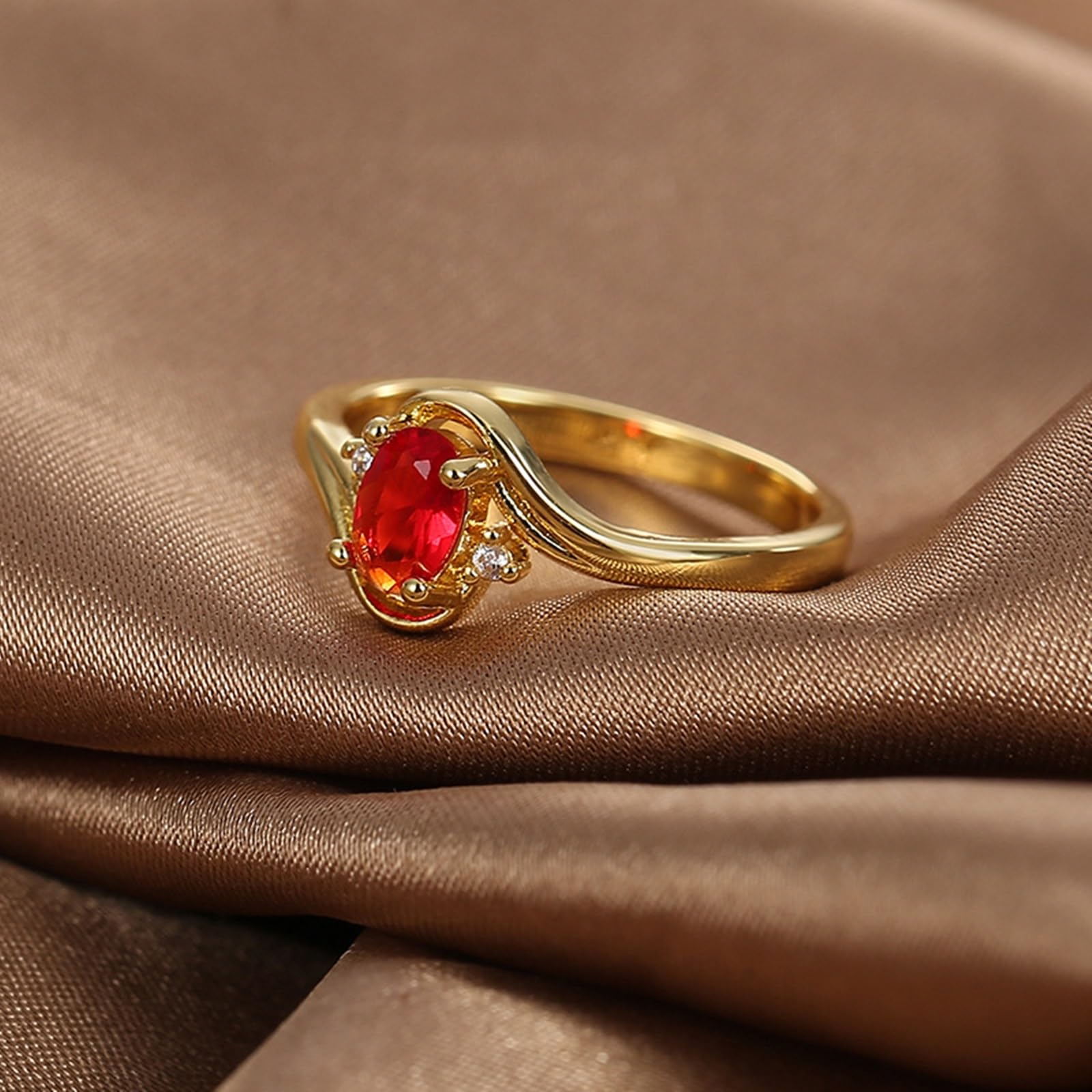 Anillo de plata auténtica para mujer de oro amarillo de 9 K/14 K/18 K, anillo de boda solitario con rubí de 0,5 ct