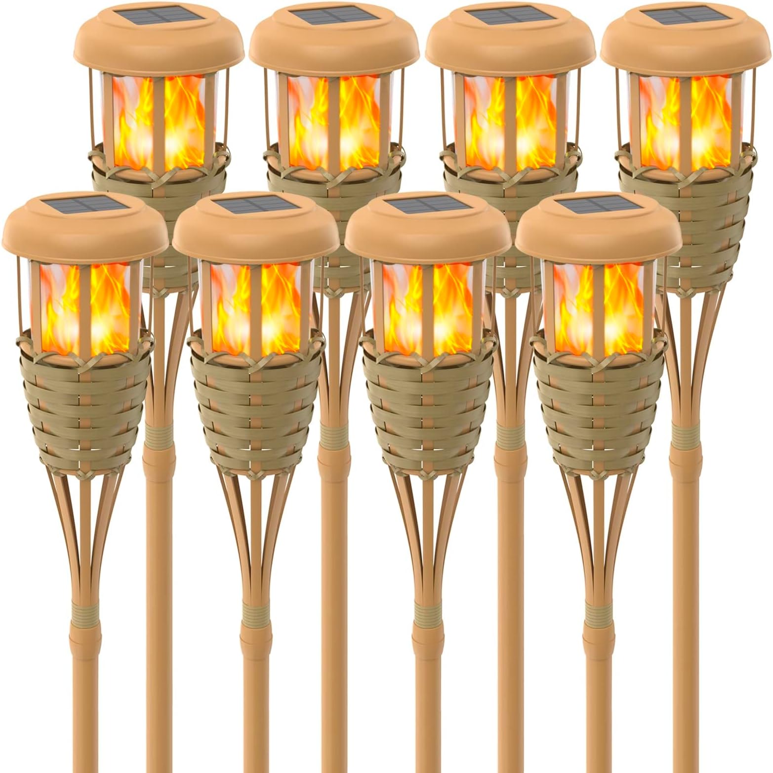 Tiki Torch Solar Lights Outdoor - Solar Torch Light with Flickering Flame Waterproof Garden Tiki Torches for Outside-8 Pack