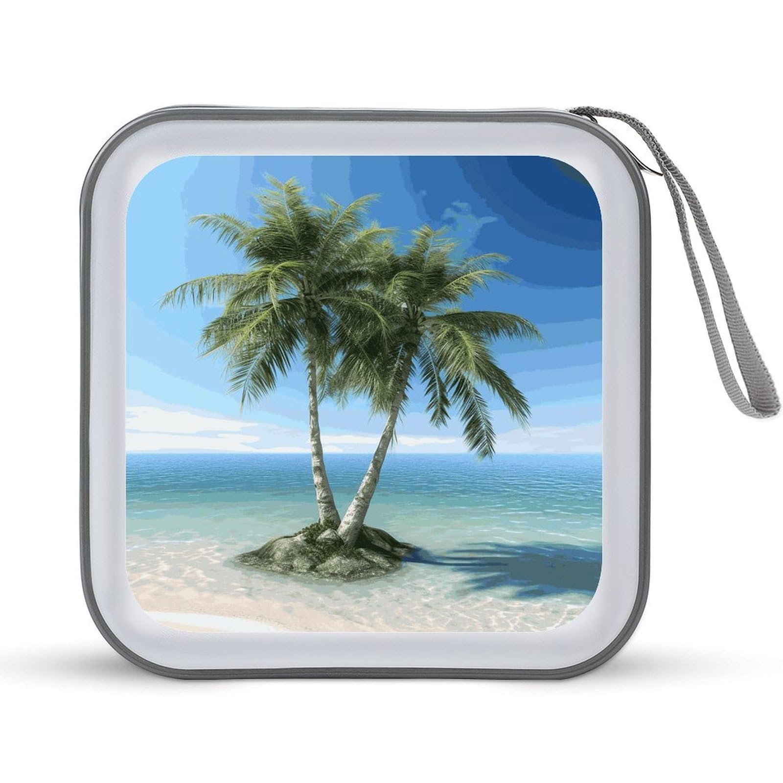 JTREHY Sea Palm Trees CD Case 40 Capacity CD/DVD Case Holder Disc Storage Organizer Wallet Bag Portable Zipper CD Case Holder for Car Home Office Travel