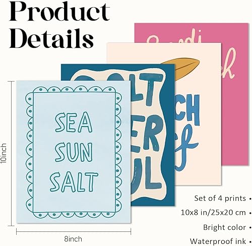 Miniatura 3 de VONTP Decoración artística de pared de surf en la playa, póster retro preppy de tabla de surf playero, decoración de pared para el hogar, playa,
