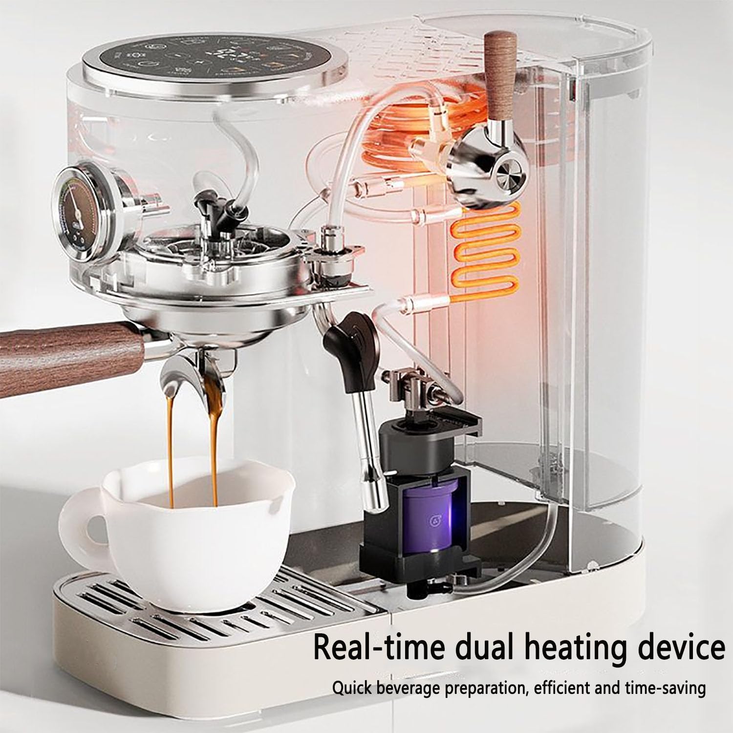 Macchina per caffè espresso semiautomatica con touch screen, erogazione