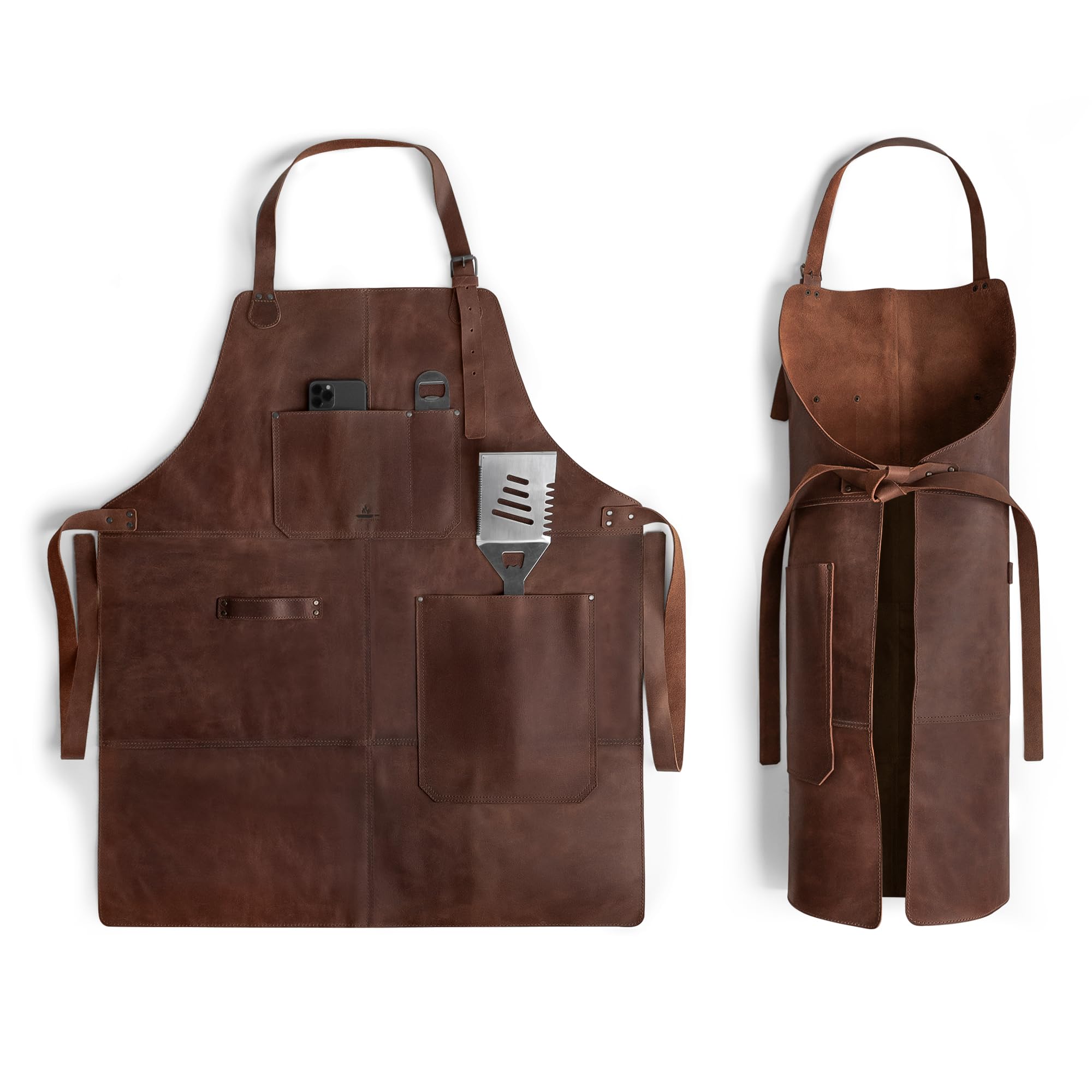 Delantal para parrilla, funda protectora para cocinar y asar, cocina, resistente al calor, tienda de fantasía, cuero de grano completo, accesorio de cocina hecho a mano, marrón