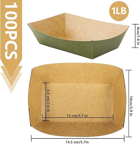 Miniatura 9 de Whaline 100 bandejas de papel desechables para alimentos, bote de comida de papel negro, 1 libra, papel resistente a la grasa, barcos para servir