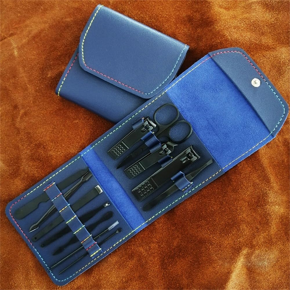 Juego de 12 cortaúñas de Acero Inoxidable, cortaúñas portátil, Herramientas para decoración de uñas, Azul Oscuro, 12 Piezas