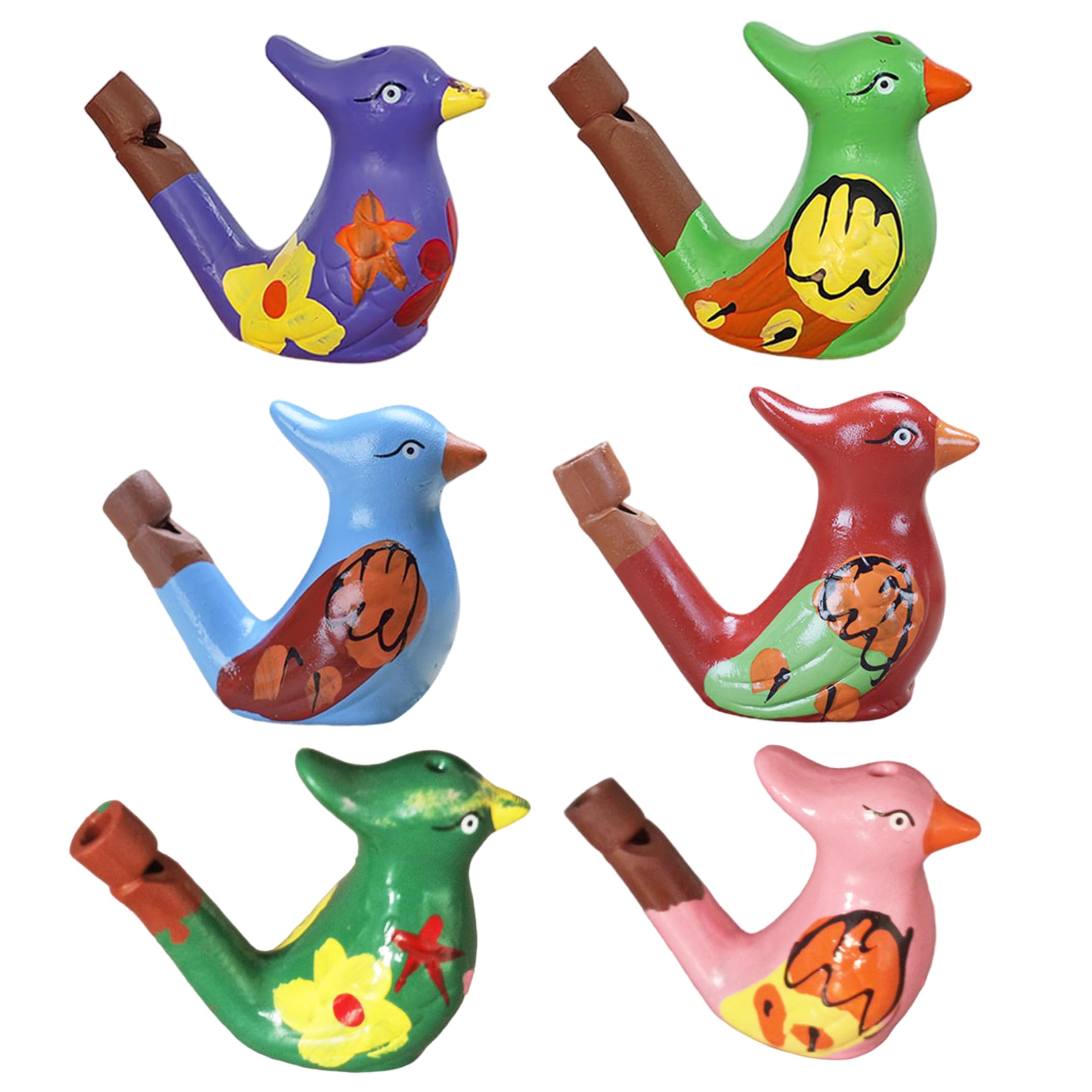 Ginwrek 6PCS Bird Whistle, Bird Whistle for Kids, Cute Purple Clay Portable Water Whistles for Play, Decor, Favors