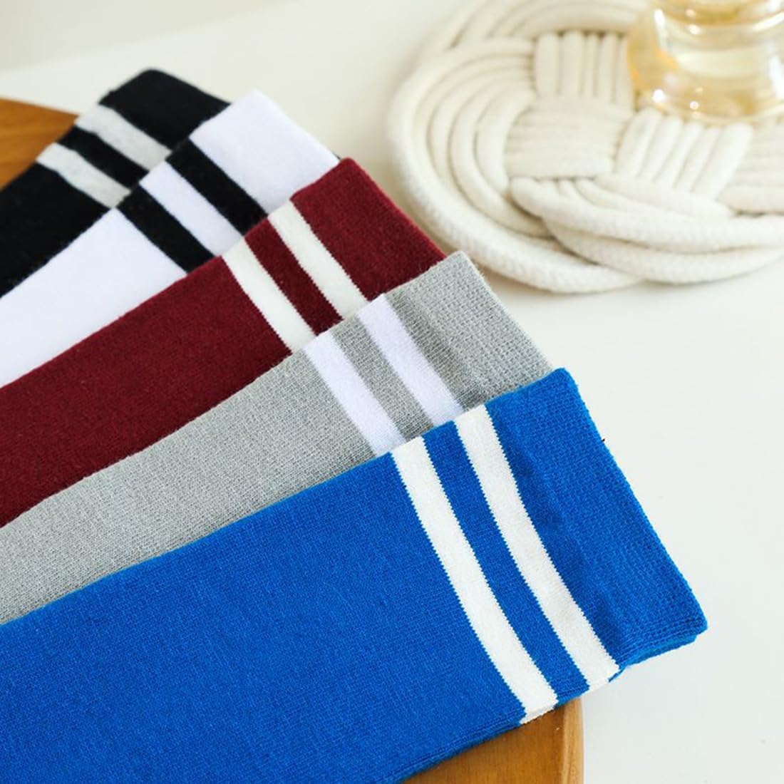 5 Pairs Flip Flop Split Toe Tabi Socks Cotton Long Calf High Striped Socks for Kids Boys Girls 3-12 Years