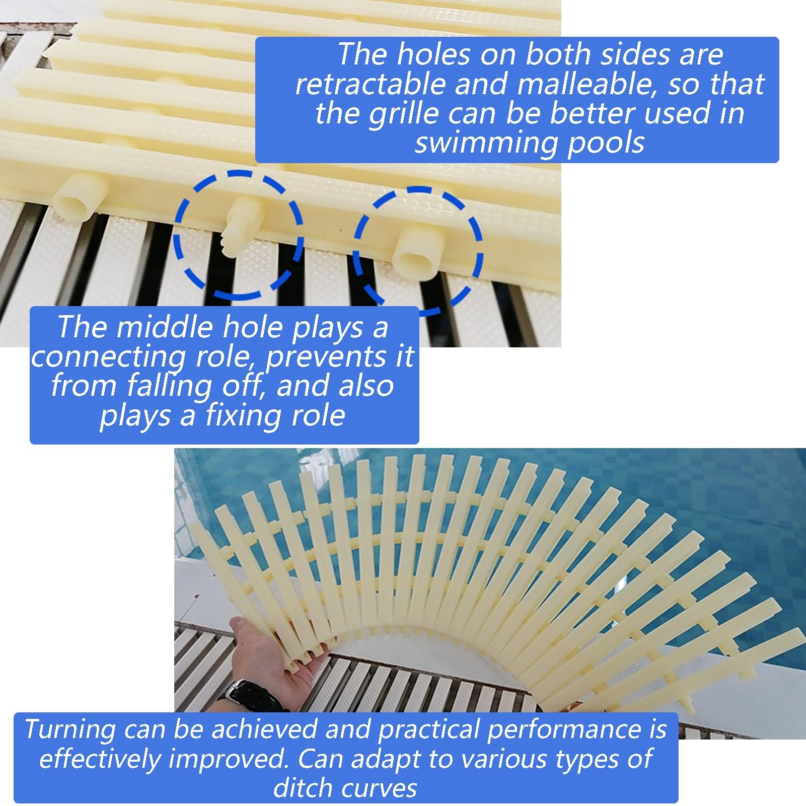 Rejilla de desagüe para Piscinas - Rejilla de desbordamiento Duradera para desagües de Canal, Cubierta para zanjas de Drenaje de Agua, Ideal para Uso Junto a la Piscina y gestión eficiente d