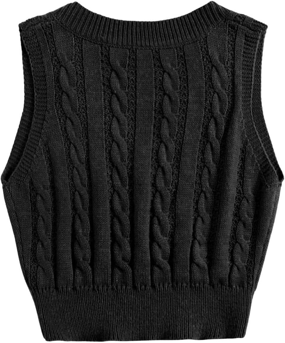 OYOANGLE Women's Cable Knit V Neck Sweater Vest Sleeveless Ribbed Crop Top - Image 2