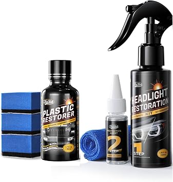 Restoration Kit for Headlight & Plastic Complete Exterior Renewal Set with Headlight Restoration Kit + Plastic Restorer for Cars Restores Foggy Headlights & Faded Trim Auto Detailing for Cars SU