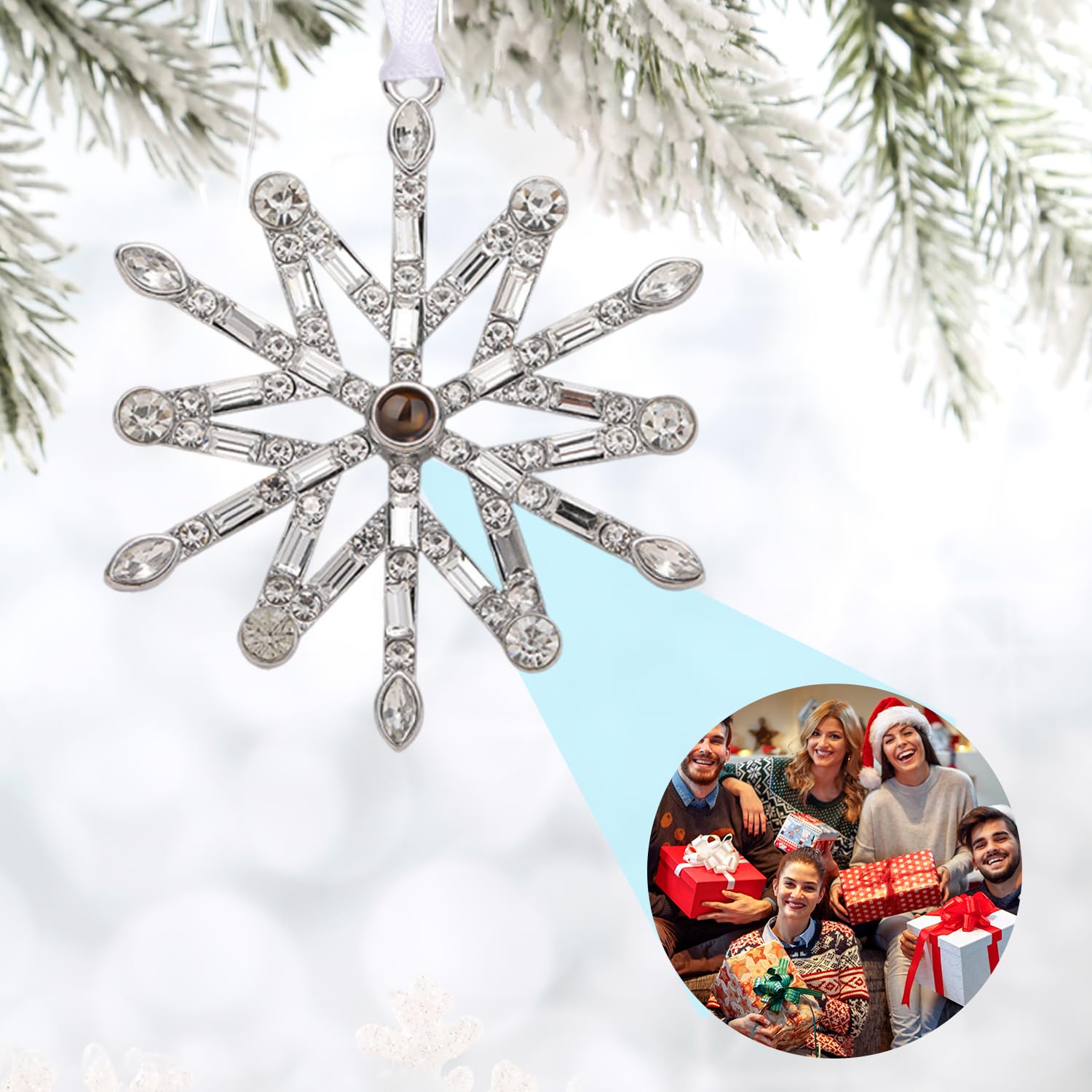 JOYWU Personalized Photo Projection Ornaments 2026, Custom Photo Ornament for Christmas Tree, Window Hanging Ornament Novelty Pendant with Picture Inside, Memorial Gifts for Family