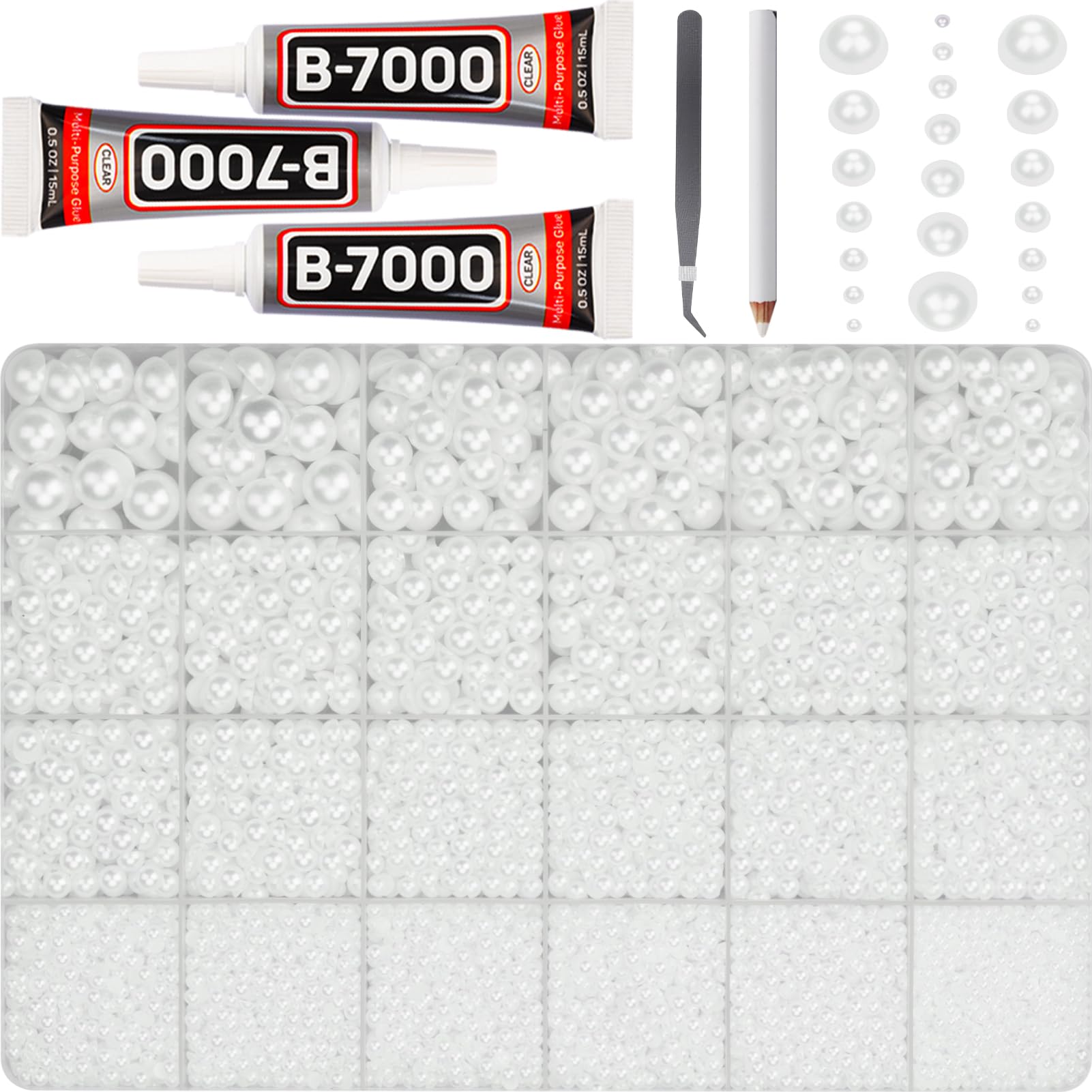 18000Pcs 2-10mm White Half Pearls Flat Back for Crafting Crafts Bedazzling | Flatback Pearls Beads Rhinestones Gems Bedazzled Diamond Bejeweled Kit b7000 Glue for Decor Grad Cap Clothing Clothes