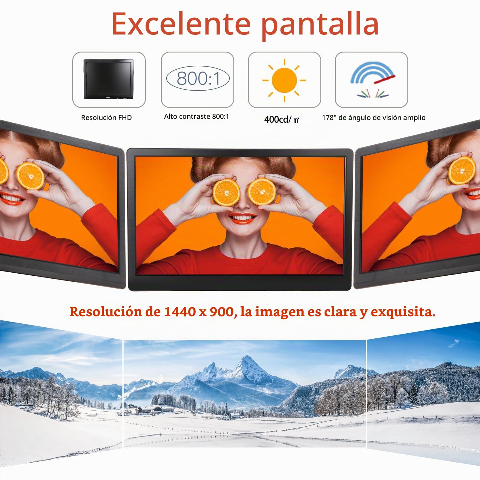 19 pulgadas Pantalla de monitor cámara de seguridad vigilancia Pantalla | CCTV multifunción compatible con BNC, HDMI, VGA, AV, interfaz de entrada USB Monitor computadora LCD resolución de 1440x900