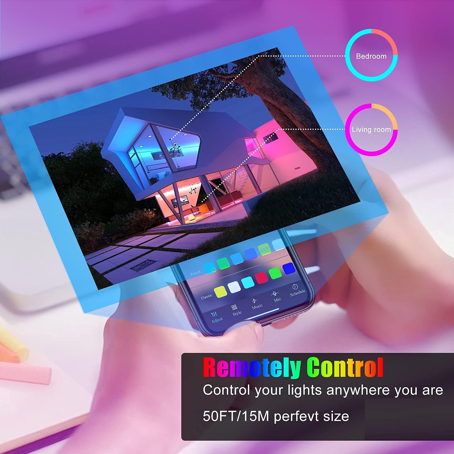 130ft Led Lights (2 Rolls of 65ft) Keepsmile Bluetooth Smart APP RGB Color Changing Led Strip Lights with Remote Led Lights for Bedroom Room Home Decoration