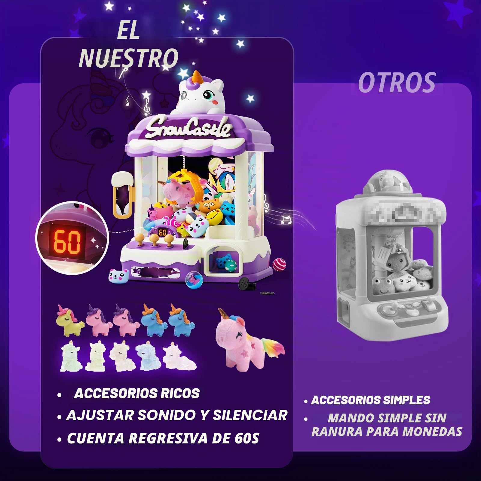 Skirfy Máquina de garras para niños, juguetes de unicornios para niñas a partir de 6 años, dispensador de caramelos, mini venta de juegos de arcade con pulsera de palmadas, regalos de cumpleaños de