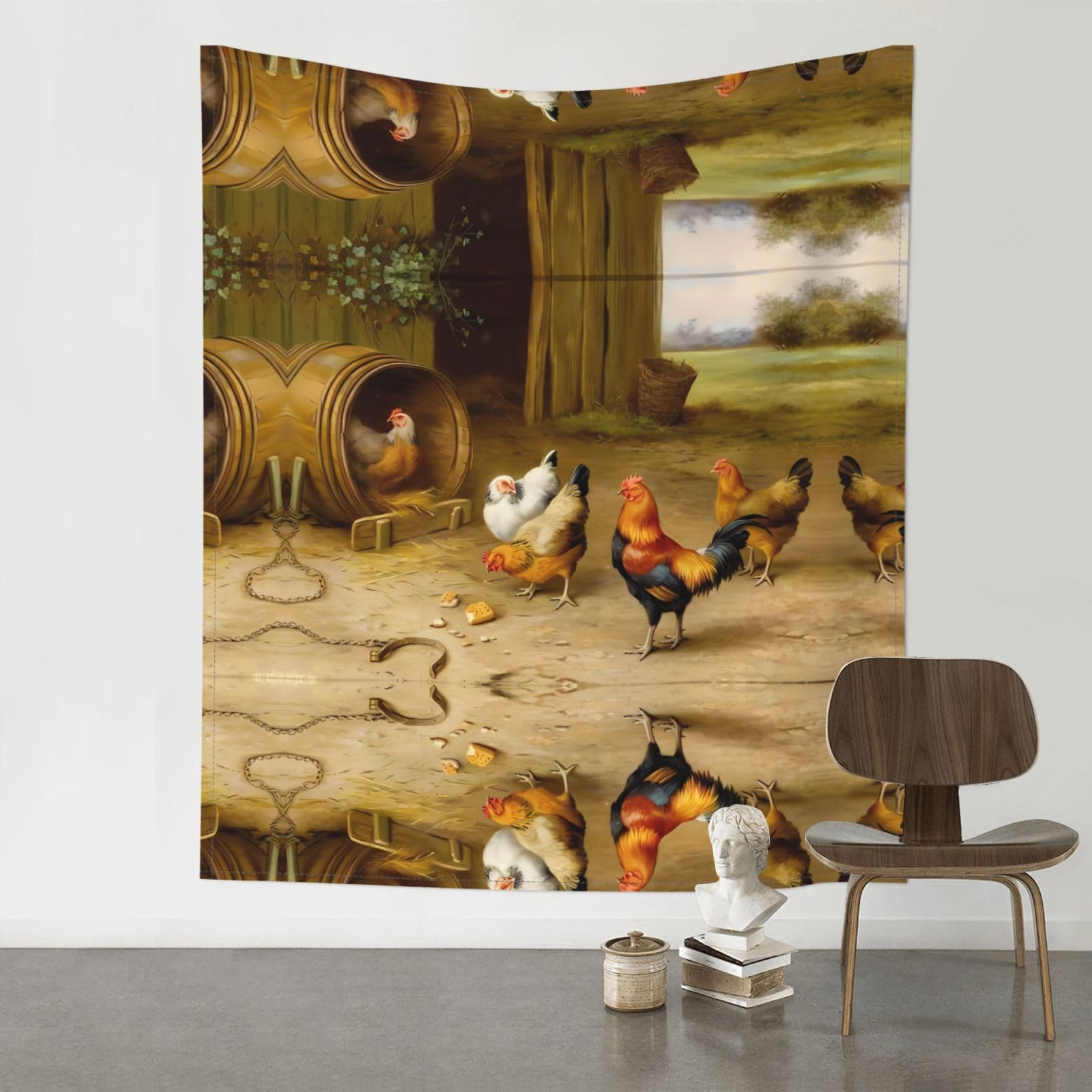 YYHWHJDE Chicken And Rooster Print Prints 60x51in Wall Tapestry – High-Grade Polyester Throw for Dorm, Beach & Home Decor