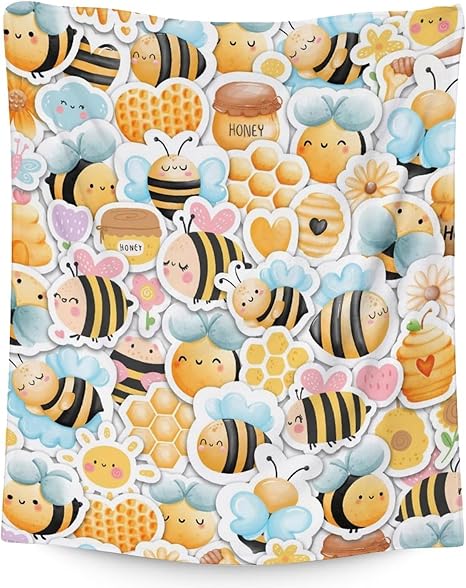 Bee Blanket Gifts, 50"x60" Cute Bee Print Throw for Women Girls, Soft Cozy Warm Flannel for Sofa Bed