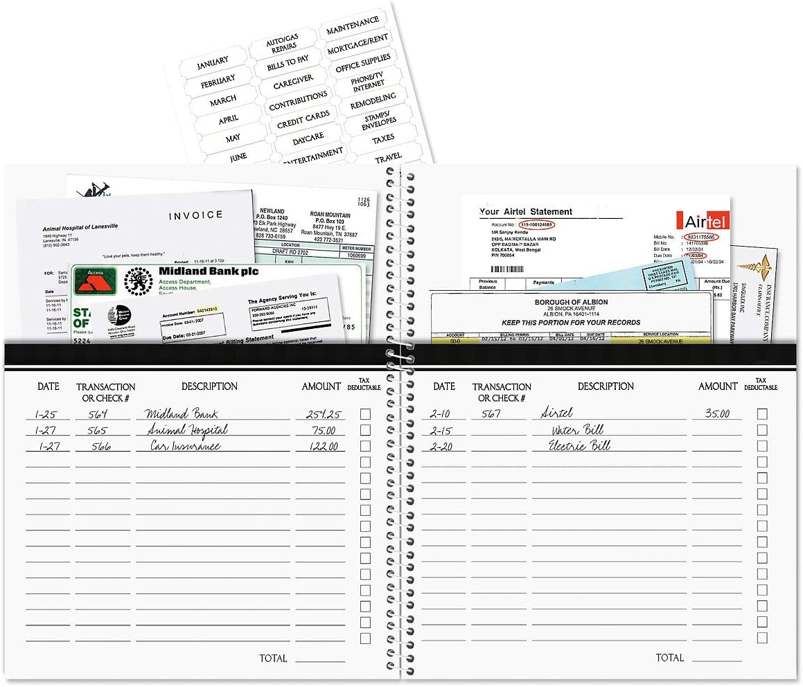 Fresh Patterns Bill Paying Organizer Book - Personal Account book, 9" by 12 inch, Spiral-Bound, 14 Pockets, 32 Label Stickers, Bill Tracking
