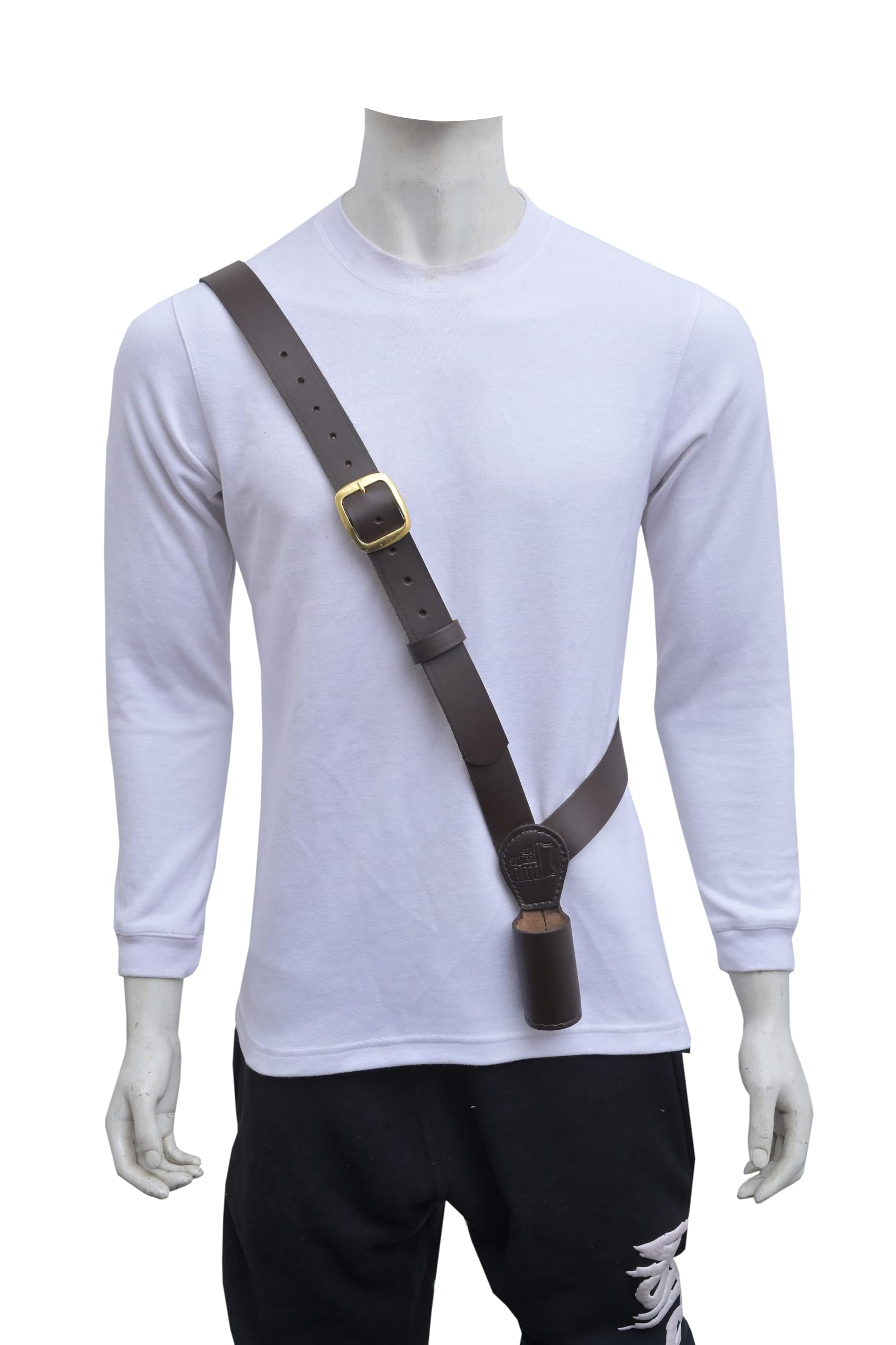 Sangle d'épaule réglable pour mât de drapeau, sangle en cuir marron avec boucle en laiton doré, options d'épaule gauche et droite, défilé de cérémonie militaire en plein air