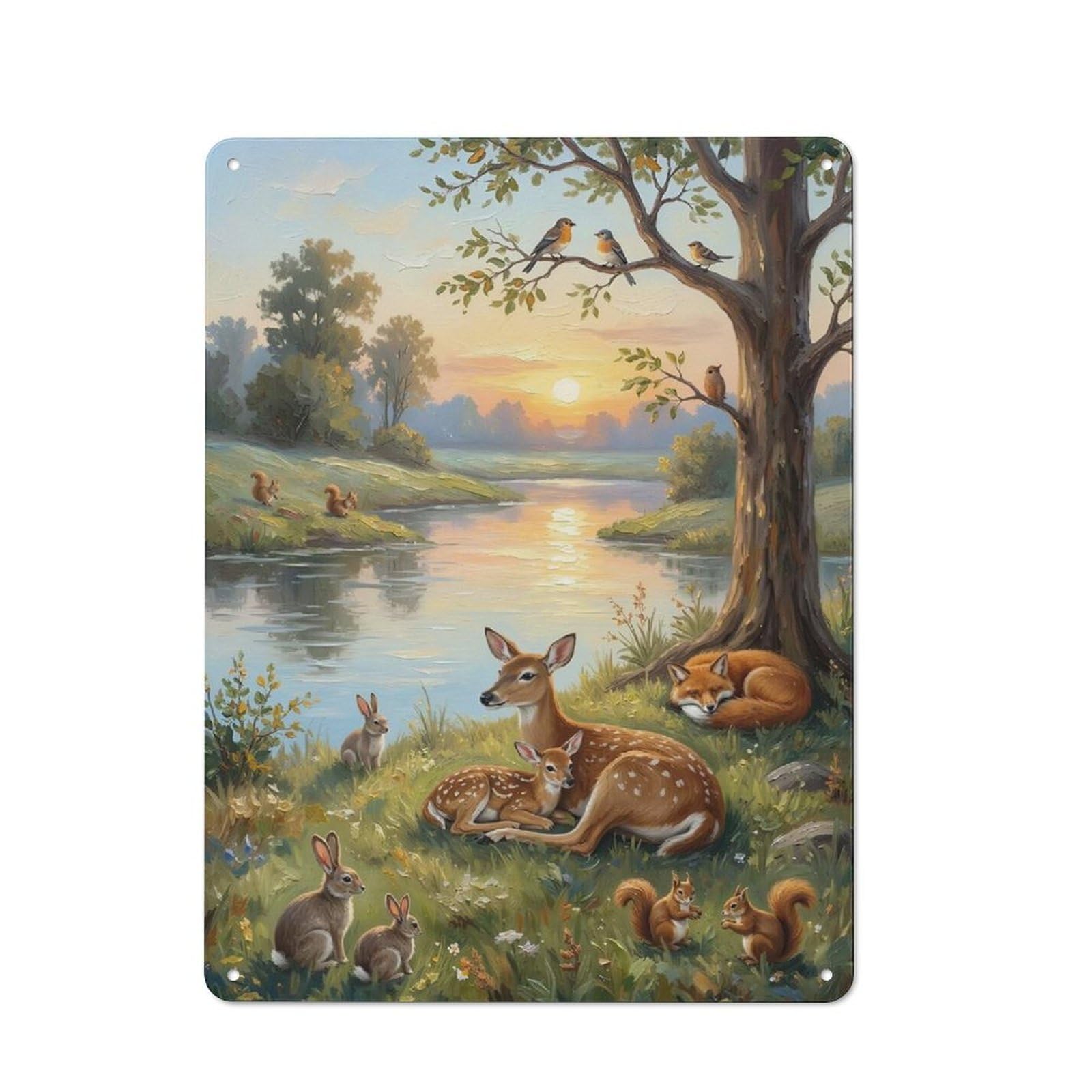 Peaceful Wildlife Scene at Sunset Decorative Tin Sign 40x30cm, Old Fashioned Vintage Wall Decor for Lounge, Study, Pub Or Wall Gallery