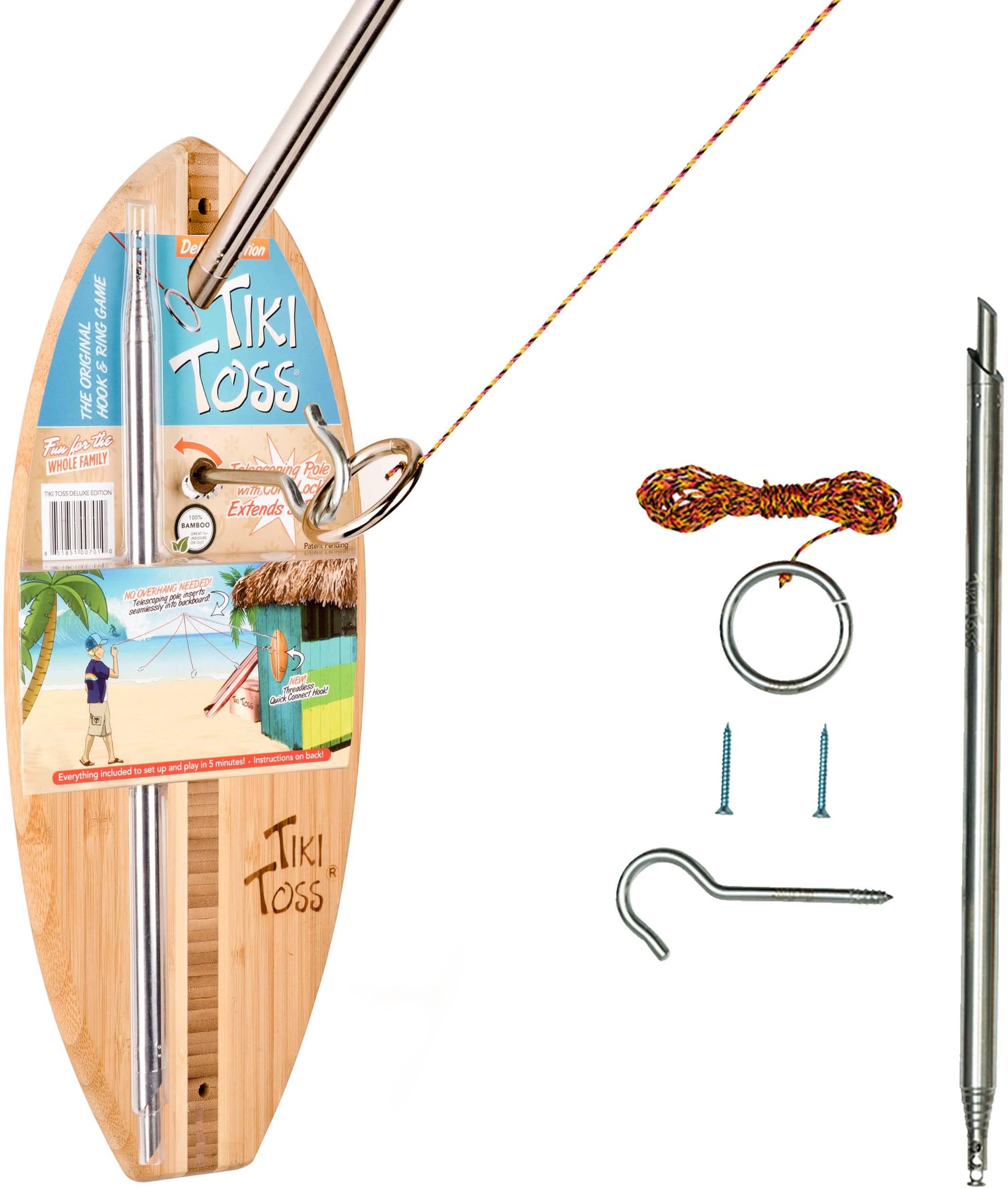 Tiki Toss Ring Toss Game for Adults - Hook and Ring Games with String and Hooks for Indoor/Outdoor Use, Man Cave Decor & Stuff, Gifts for Men/College - Standard or Deluxe 12.3" / Tiny 5"