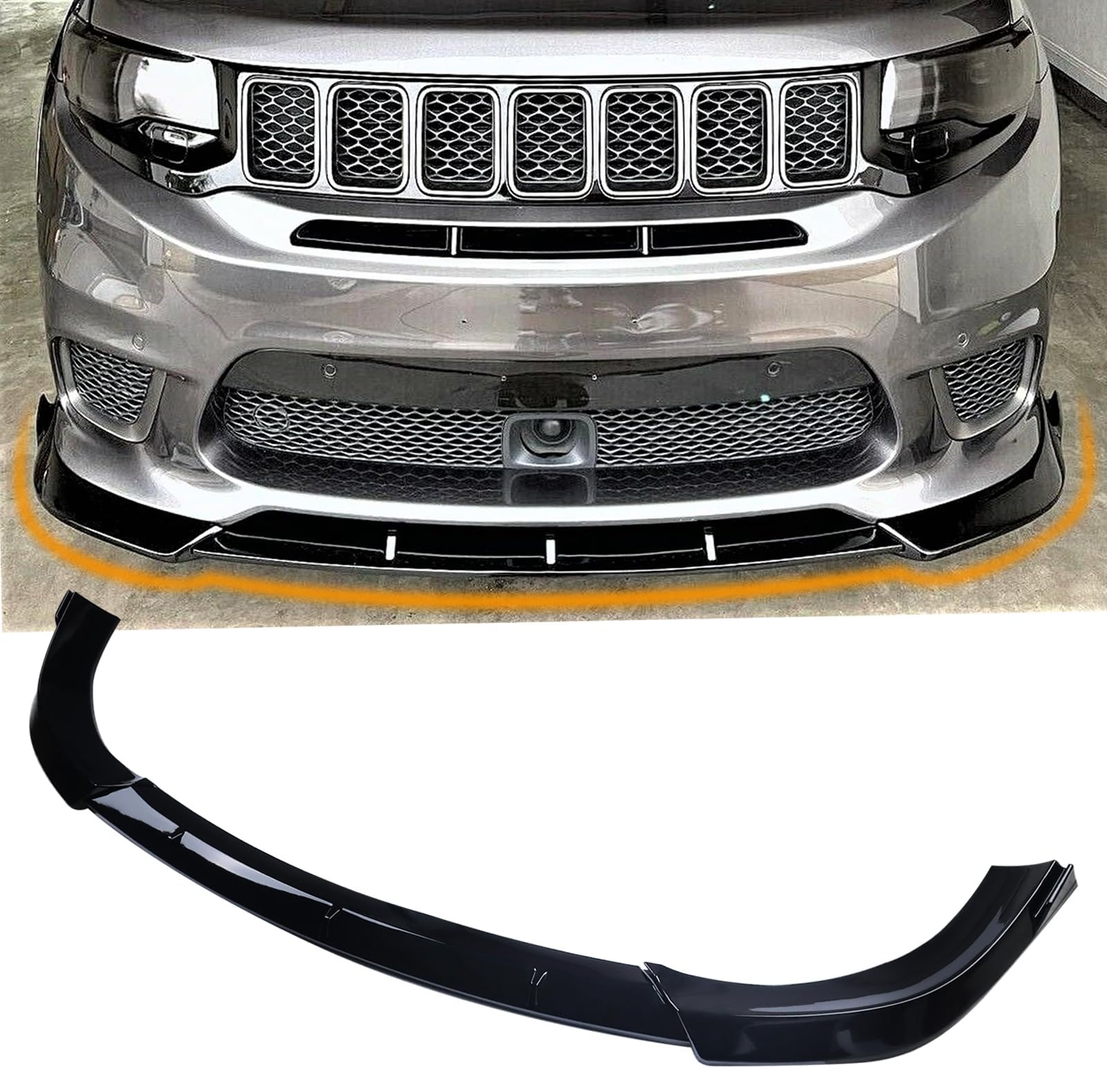 Front Bumper Lip Fit for 2014-2021 Jeep Grand Cherokee SRT /2018-2021 Trackhawk Sport Splitter Spoiler Diffuser Protector Guard Wing Body Kit Air Dam Accessories (Glossy Black)