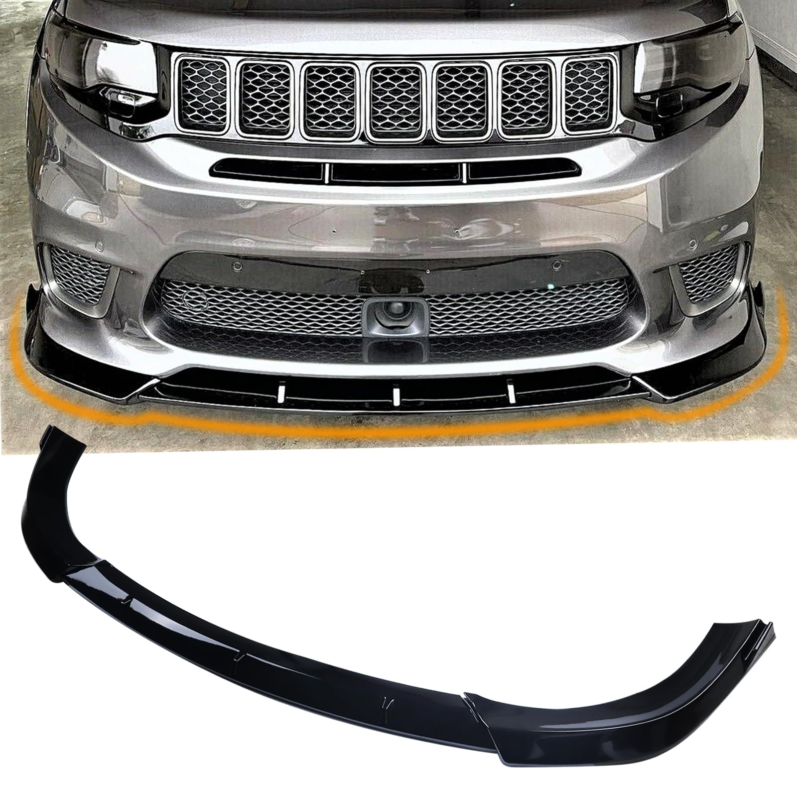 Front Bumper Lip Fit for 2014-2021 Jeep Grand Cherokee SRT /2018-2021 Trackhawk Sport Splitter Spoiler Diffuser Protector Guard Wing Body Kit Air Dam Accessories (Glossy Black)