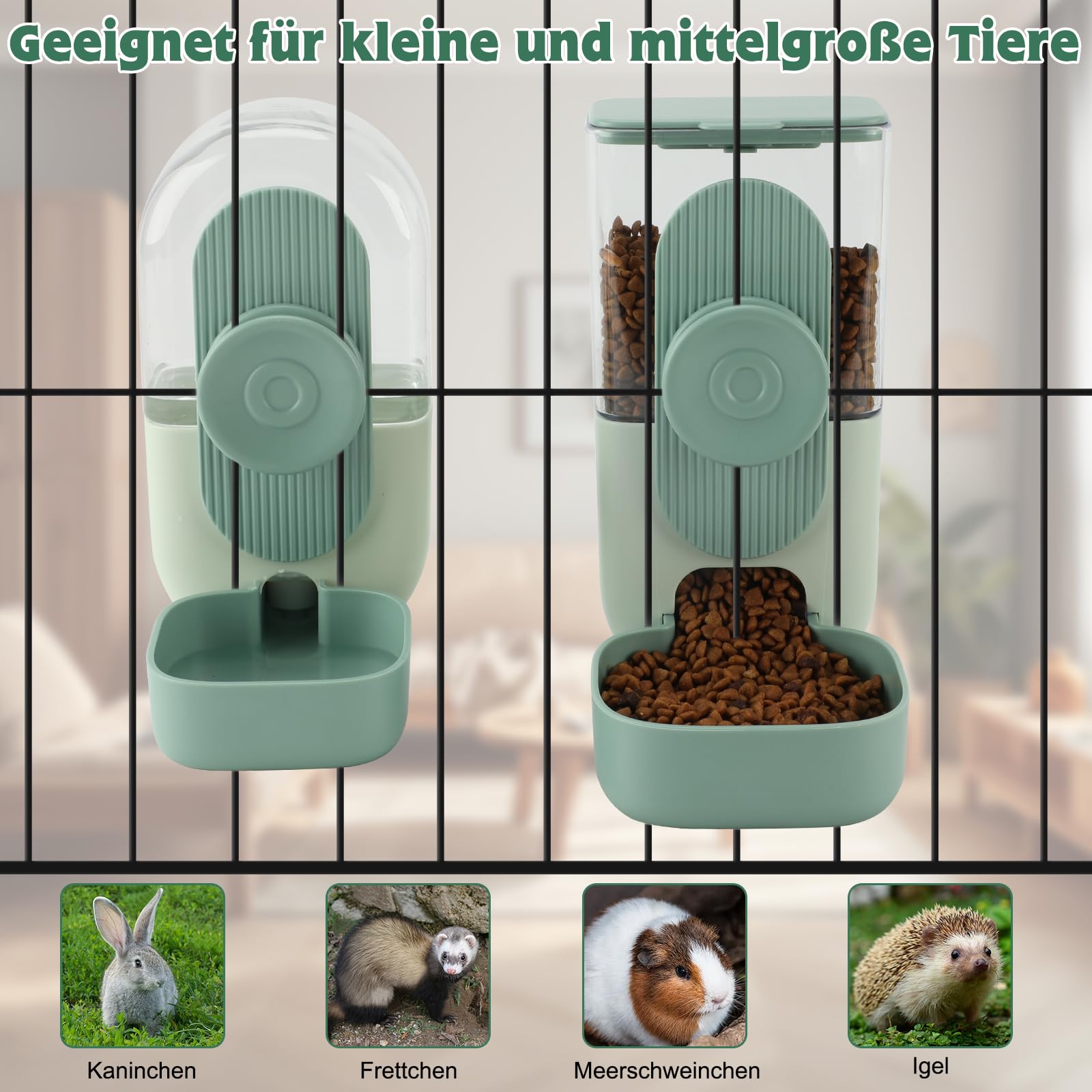 HYLYUN Juego de dispensador de agua y comedero para conejos, ​1 L de gran capacidad