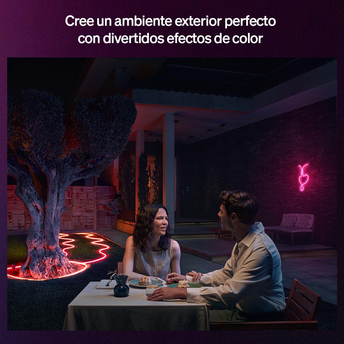 Philips Hue Neon Tira LED inteligente 5M, RGB, 1100 lm, iluminación exterior, tecnología Chromasync™, resistente al agua, baja tensión, control por app y voz, con Alexa, Google Assitant,Apple HomeKit